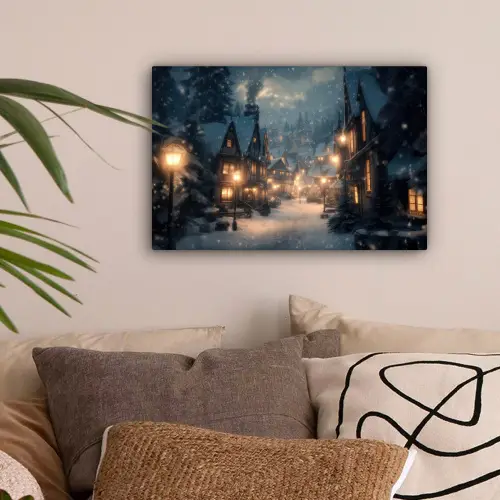 Winterdorp - Sneeuw - Donker canvas 2cm klein -sfeer1
