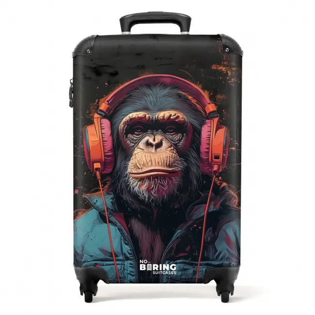 Chimpansee met koptelefoon en blauwe jas NBS - Handbagage koffer - Unisex middel -productfoto_recht