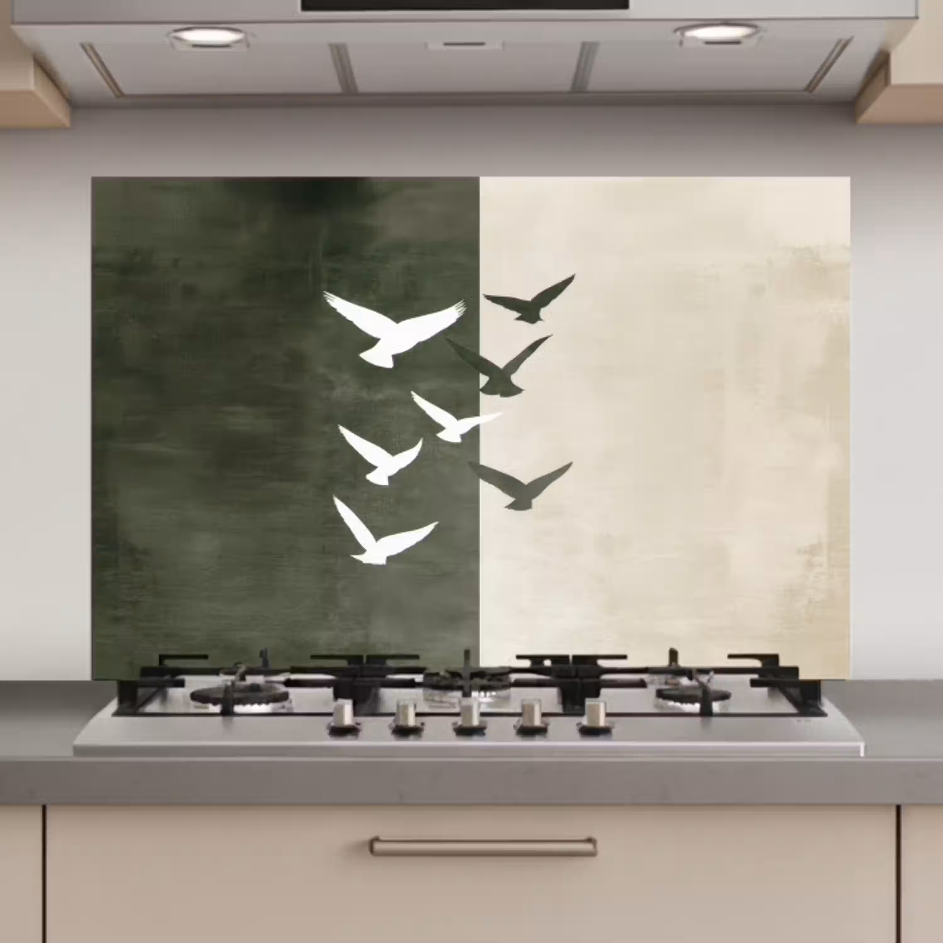 Japandi - Vogel - Groen keuken achterwand spatscherm klein -3d_website