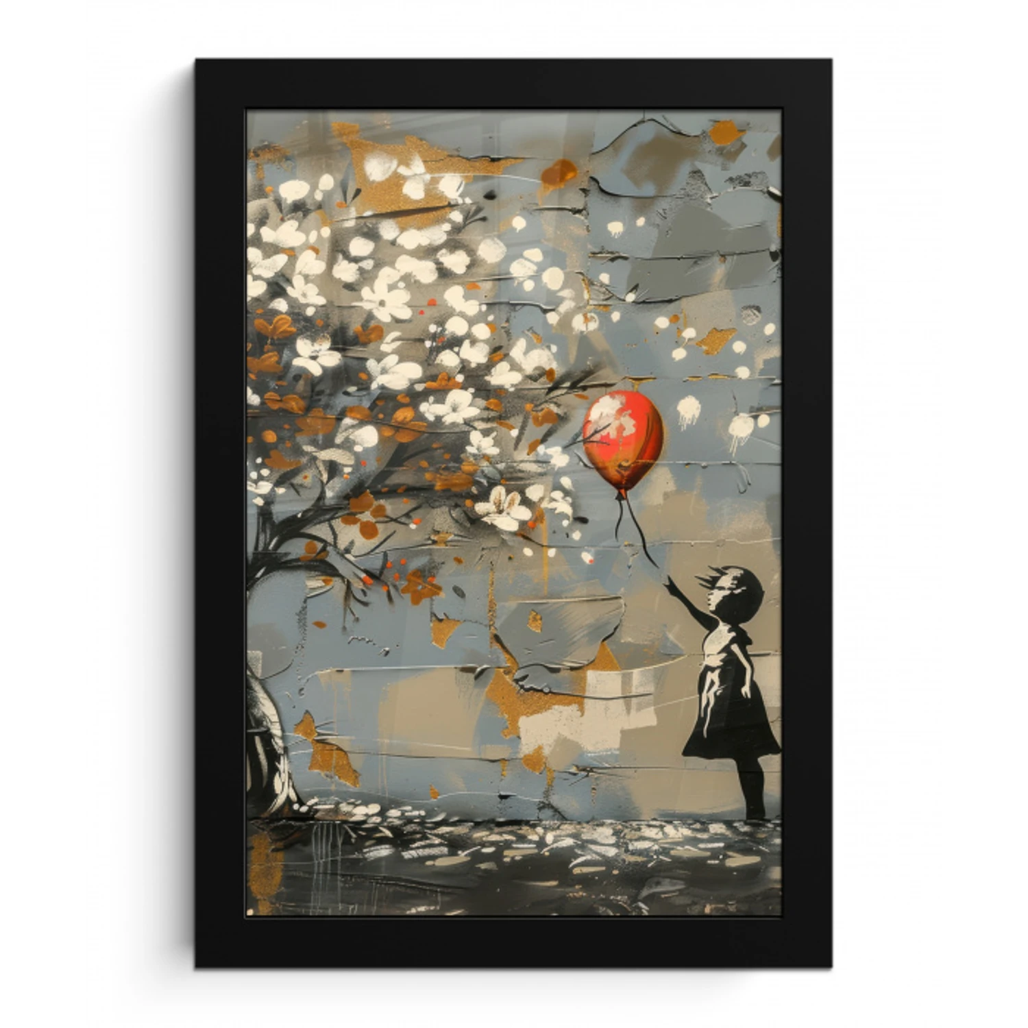Boom - Graffiti - Banksy Style - Balloon Girl fotolijst zwart zonder passe partout klein -3d