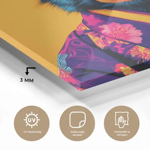 Aap - Kimono - Bloemen - Hoofdtooi plexiglas 5mm klein -sfeer2