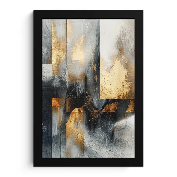 Kunst - Goud - Zilver - Abstract fotolijst zwart zonder passe partout klein -3d