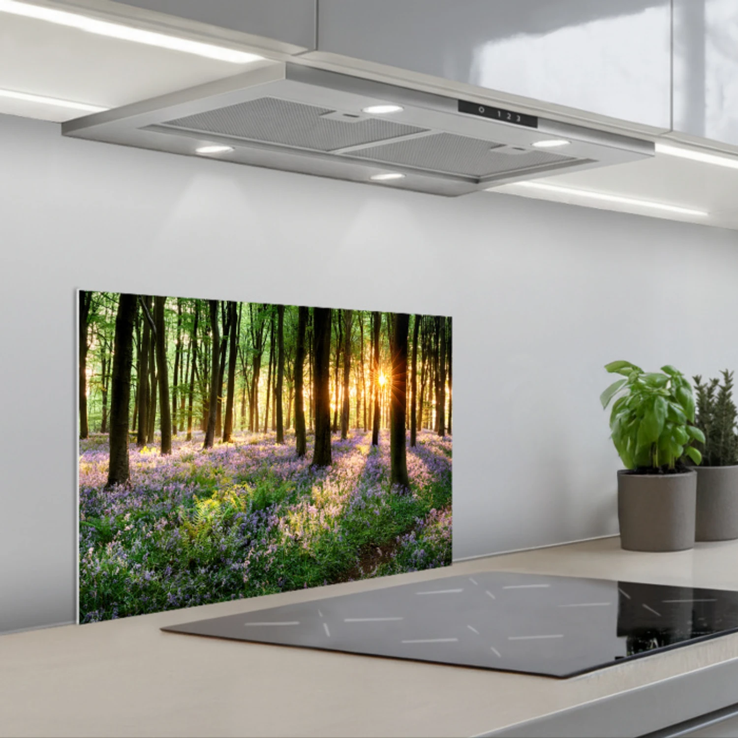 Bos - Bloemen - Lavendel - Zon - Paars - Natuur keuken achterwand spatscherm klein -3d_schuin