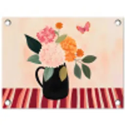 Vaas - Bloemen - Vlinder - Rood tuinposter los doek klein -3d