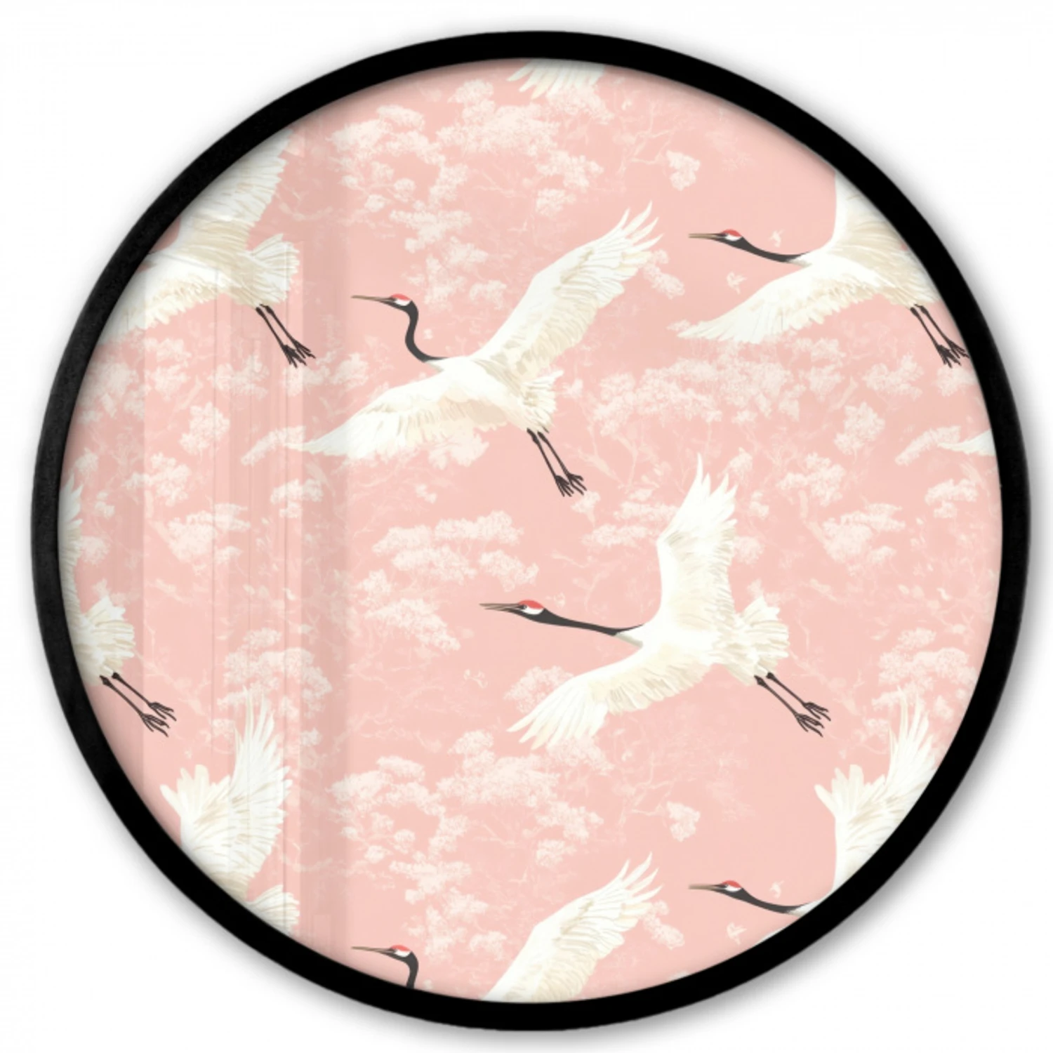 Kraanvogels - Bloesem - Roze Fotolijst rond zonder passe partout klein 856 -3d