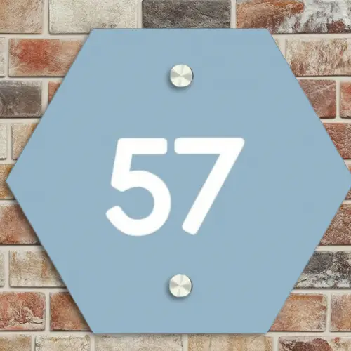 Effen - Lichtblauw - Traditioneel Naambord Hexagon klein -sfeer2
