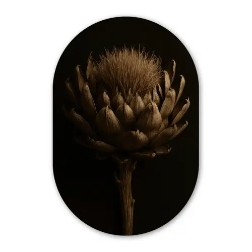 Donkerbruin - Bloem - Textuur - Artisjok Wandcirkel Ovaal Forex klein -3d