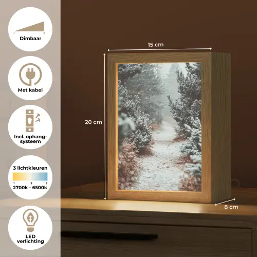 Bos - Winter - Bomen - Natuur - Pad - Sneeuw Light Box met kabel (Tafellamp) klein -USP_NL