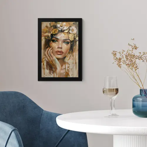 Vrouw - Bloemen  - Goud - Portret fotolijst zwart zonder passe partout klein -sfeer4
