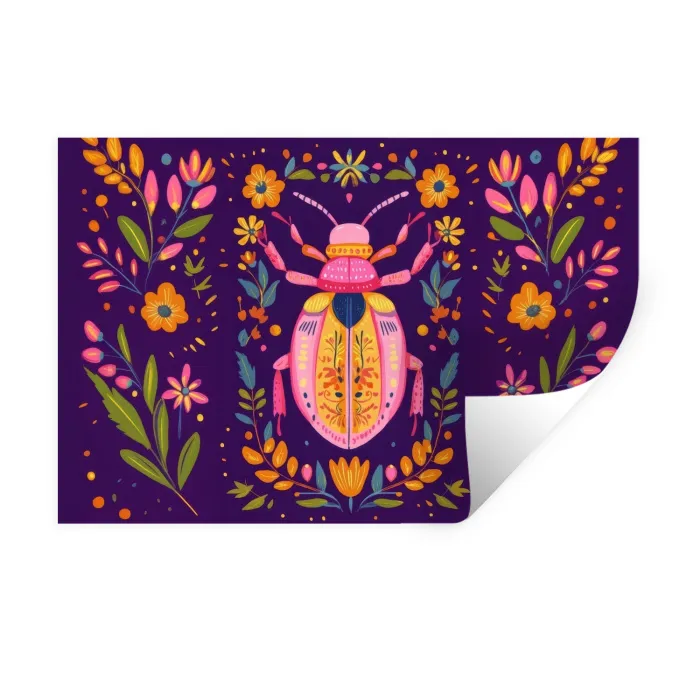 Kever - Felgekleurd - Bloemen - Bladeren Muursticker klein -3d