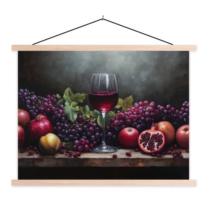 Wijn - Fruit - Stilleven textielposter latten blank klein -3d