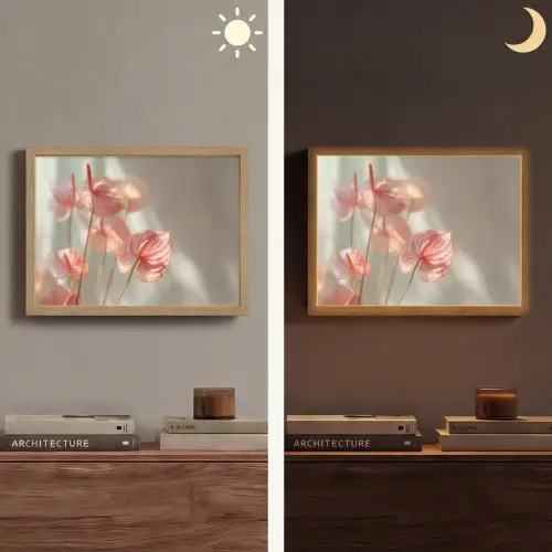 Bloemen - Stelen - Roze - Schaduw Light Box met batterij (Wandlamp) middel -sfeer3