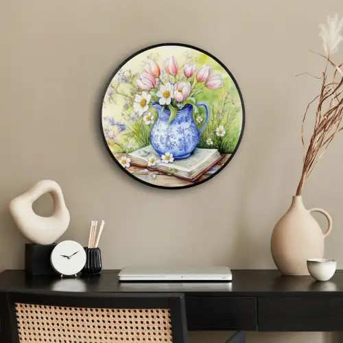 Vaas - Delftsblauw - Madeliefjes Fotolijst rond zonder passe partout klein -sfeer1