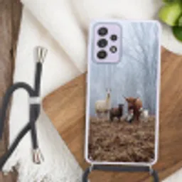 Boerderijdieren - Groep - Mist - Natuur - Rustiek Hoesje Samsung Galaxy A52 5G met koord klein -sfeer4