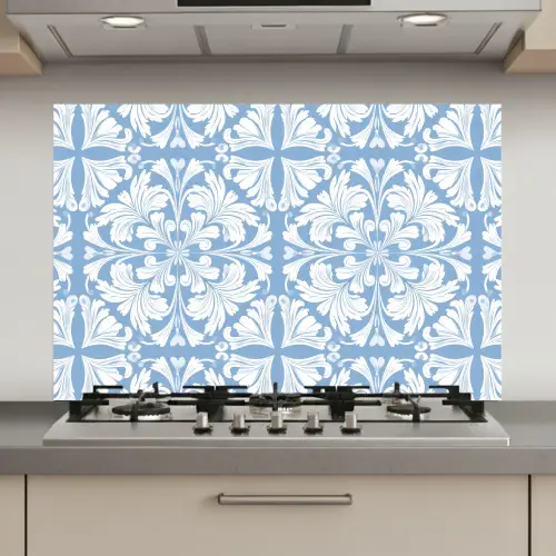 Tegel - Patroon - Wit - Blauw keuken achterwand spatscherm klein 900 -3d_website