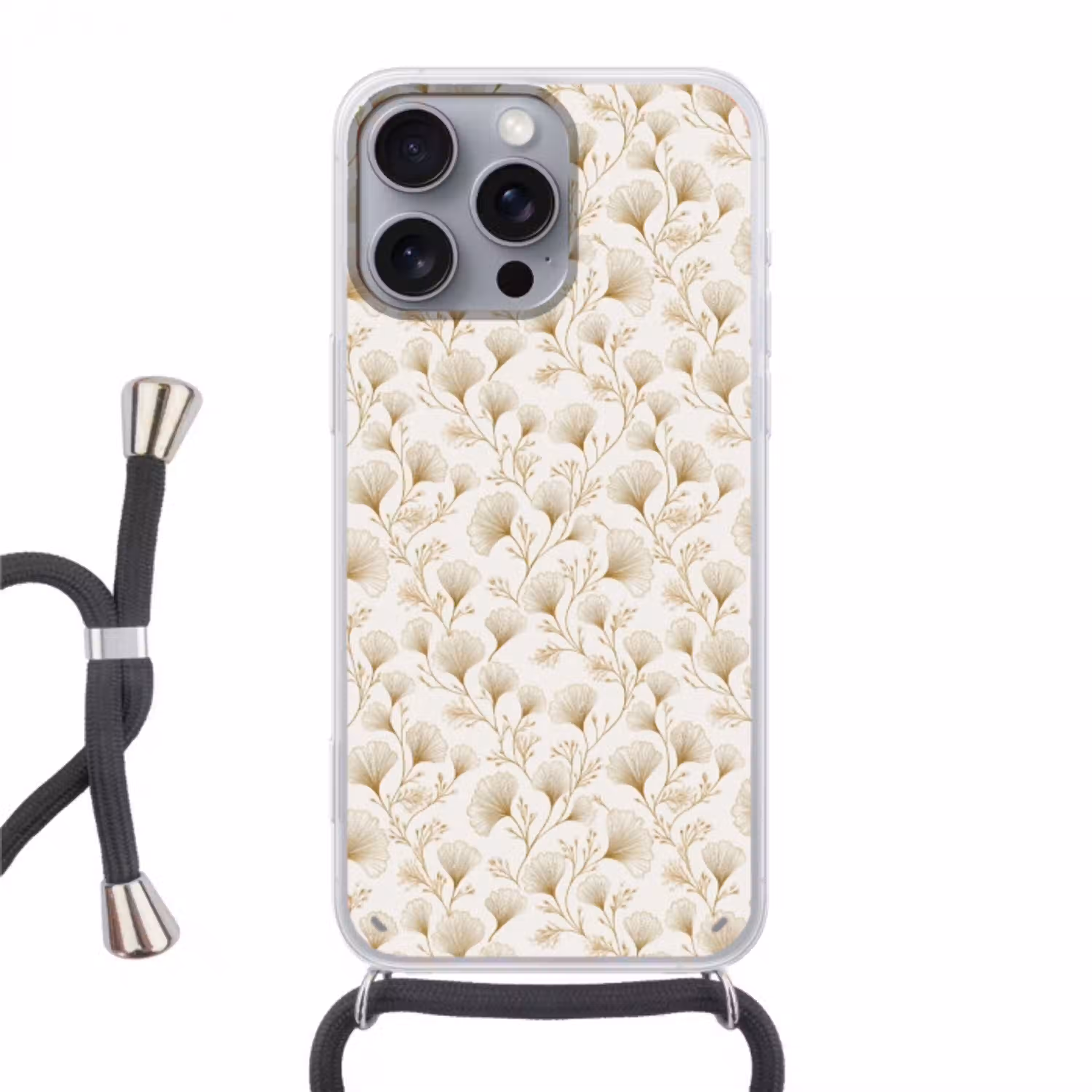 Ginkgo - Takken - Goud Hoesje iPhone 16 Pro Max met koord klein 804 -3d