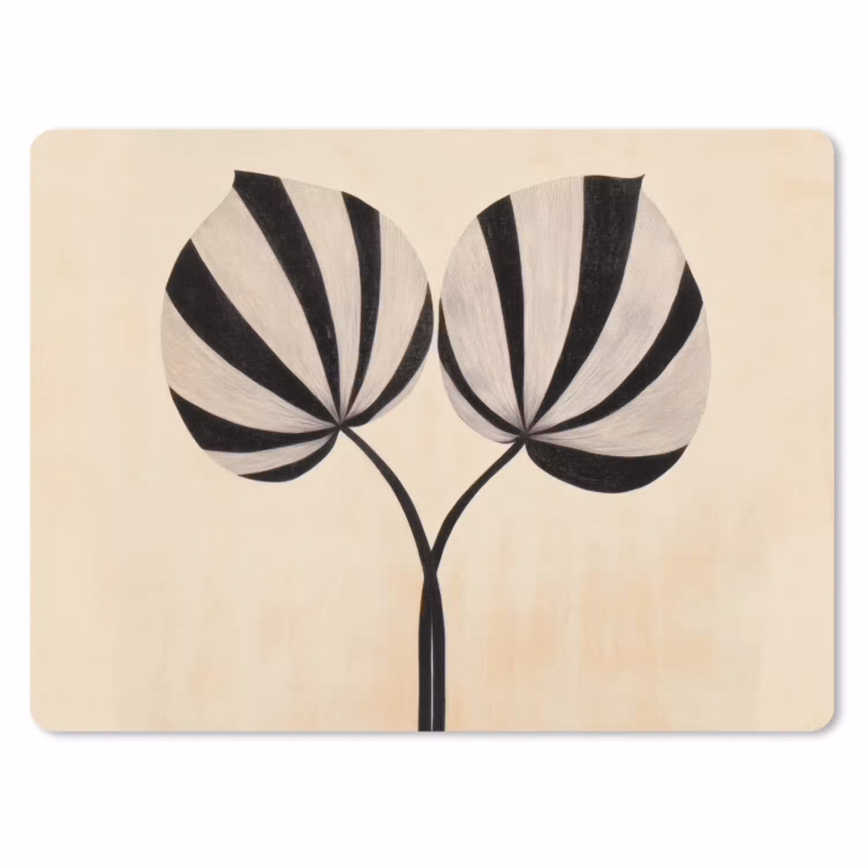 Bladeren - Gestreept - Stengel - Beige muismat rubber klein -3d