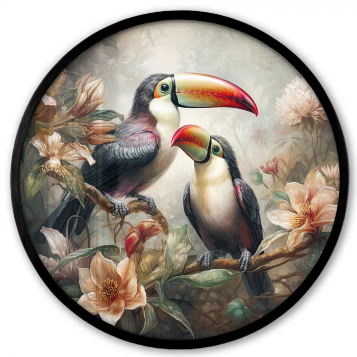 Toekan - Vogels - Bloemen - Jungle Fotolijst rond zonder passe partout klein -3d