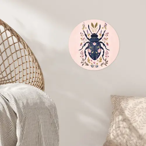 Donkerblauw - Kever - Bloemtakken - Sierlijk Wandcirkel behangsticker klein -sfeer4