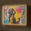 Graffiti - Meisje - Ballon - Street art Light Box met batterij (Wandlamp) middel -z3d_website