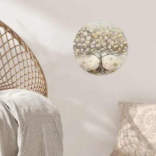 Boom - Beige - Goud - Verflook - Grijs Wandcirkel behangsticker klein -sfeer4