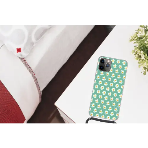 Madeliefjes - Patroon - Groen - Bloemen Hoesje iPhone 12 Pro met koord klein -kamer