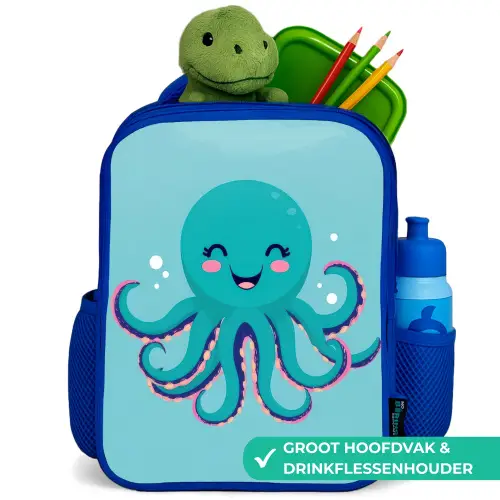 Octopus - Blauw - Gezicht Kinderrugzak - Blauw middel -inhoud_NL