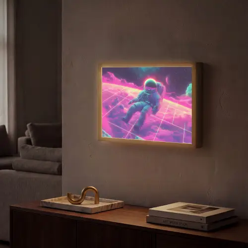 Astronaut - Neon - Roze - Wolken Light Box met batterij (Wandlamp) middel -sfeer1