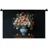 Hout - Vaas - Kleuren - Bloemen Wandkleed katoen klein -zz3d