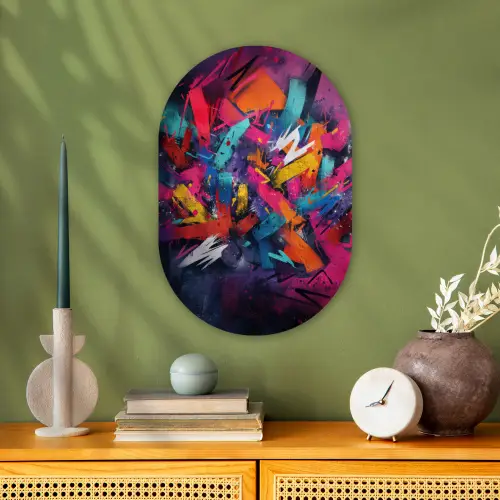 Abstract - Explosie - Neonkleuren Wandcirkel Ovaal Forex klein -sfeer2