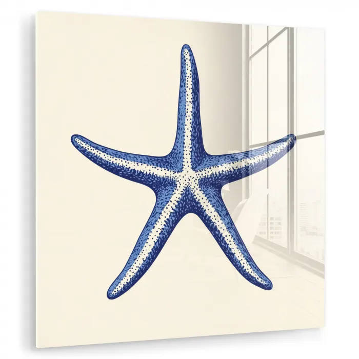 Blauwe zeester - Minimalistisch - Beige plexiglas 5mm klein -zzzproduct_nieuw