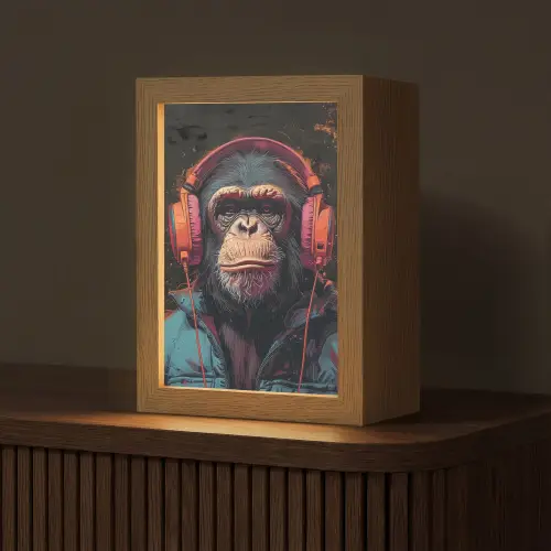Graffiti - Chimpansee - Koptelefoon - Aap Light Box met kabel (Tafellamp) klein -z3d_website