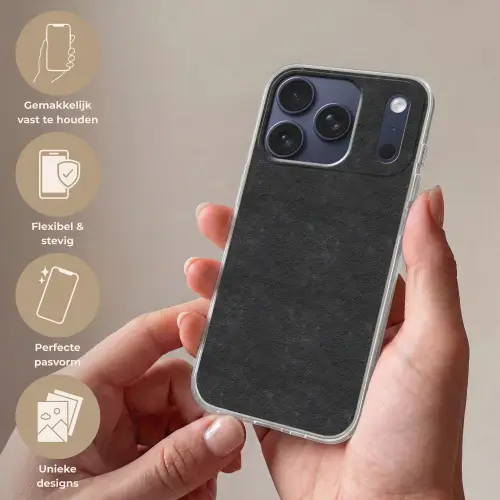 Donkergrijs - Asfaltstructuur - Ruw Telefoonhoesje iPhone 17 Pro klein 878 -sfeer3_NL