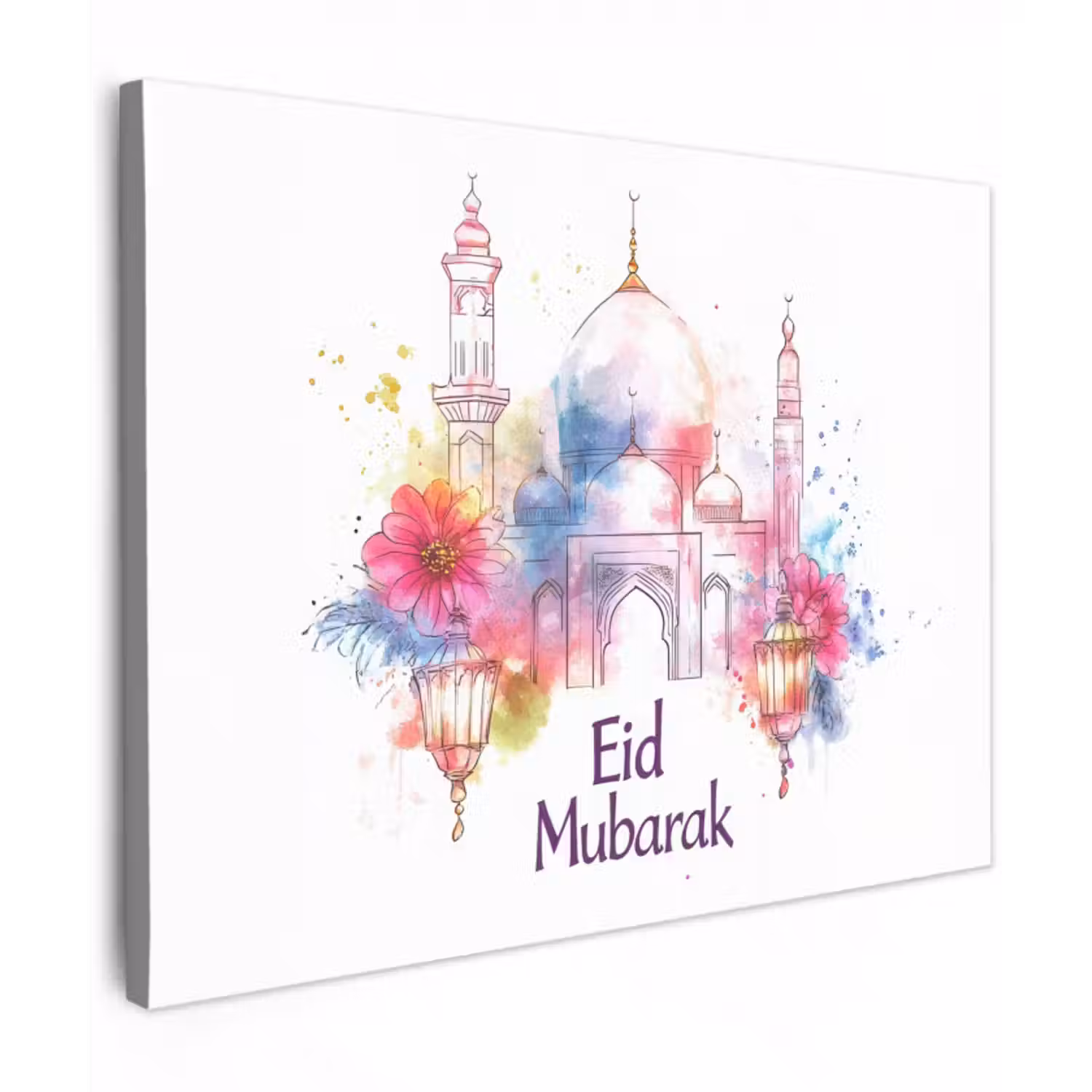Canvas schilderij - Moskee - Eid Mubarak - Suikerfeest - Kleurrijk - Ramadan - Islamitische