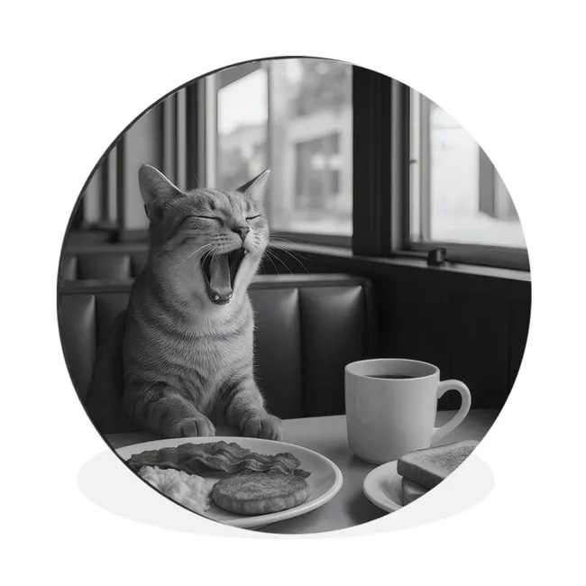 Muurcirkel aluminium Kat - Koffie - Brood - Zwart
