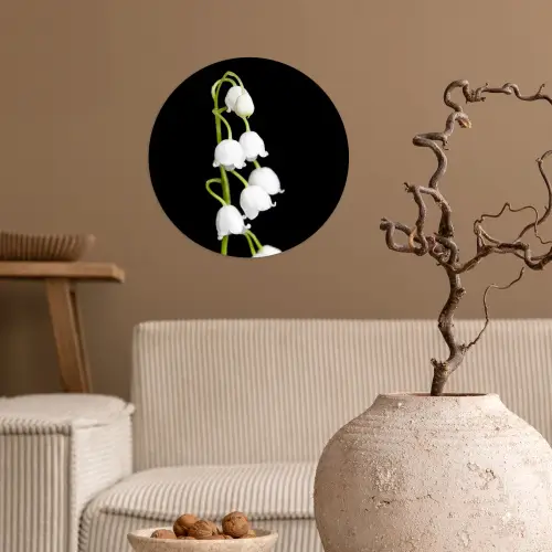Lelietjes van dalen - Bloemen - Zwart - Flora Wandcirkel behangsticker klein -sfeer1