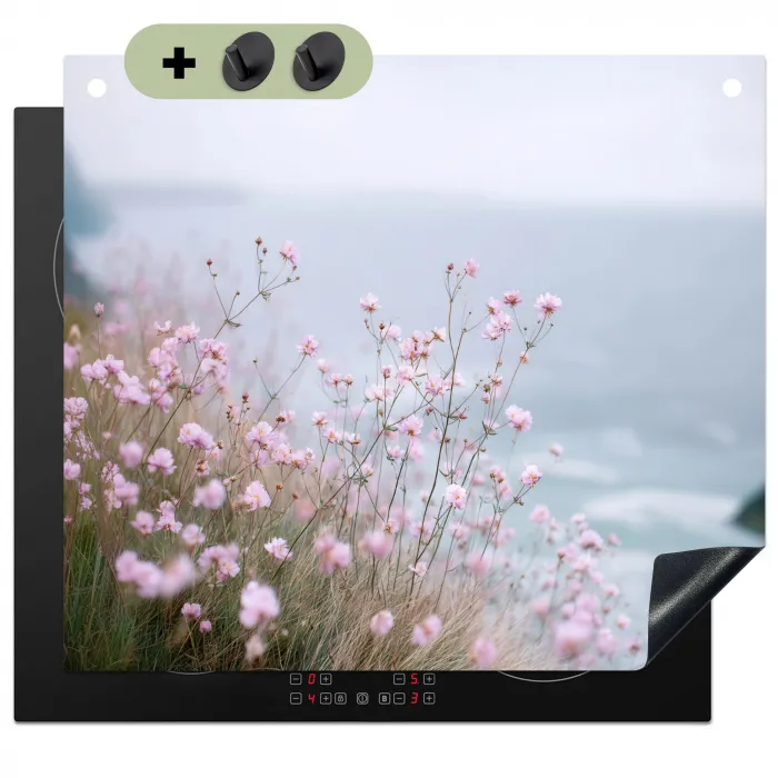 Klif - Bloemen - Zee - Roze Inductie beschemer met haakjes middel -3d
