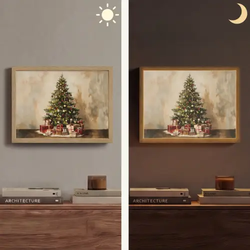 Kerstboom - Versierd - Kleurrijk Light Box met batterij (Wandlamp) middel -sfeer3