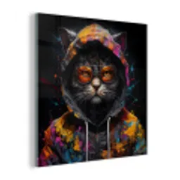 Kat - Jas - Graffiti - Bril - Zwart plexiglas 5mm klein -z3d