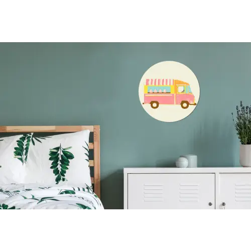 Ijskar - Retro - Softijsjes - Roze Wandcirkel aluminium klein -slaapkamer
