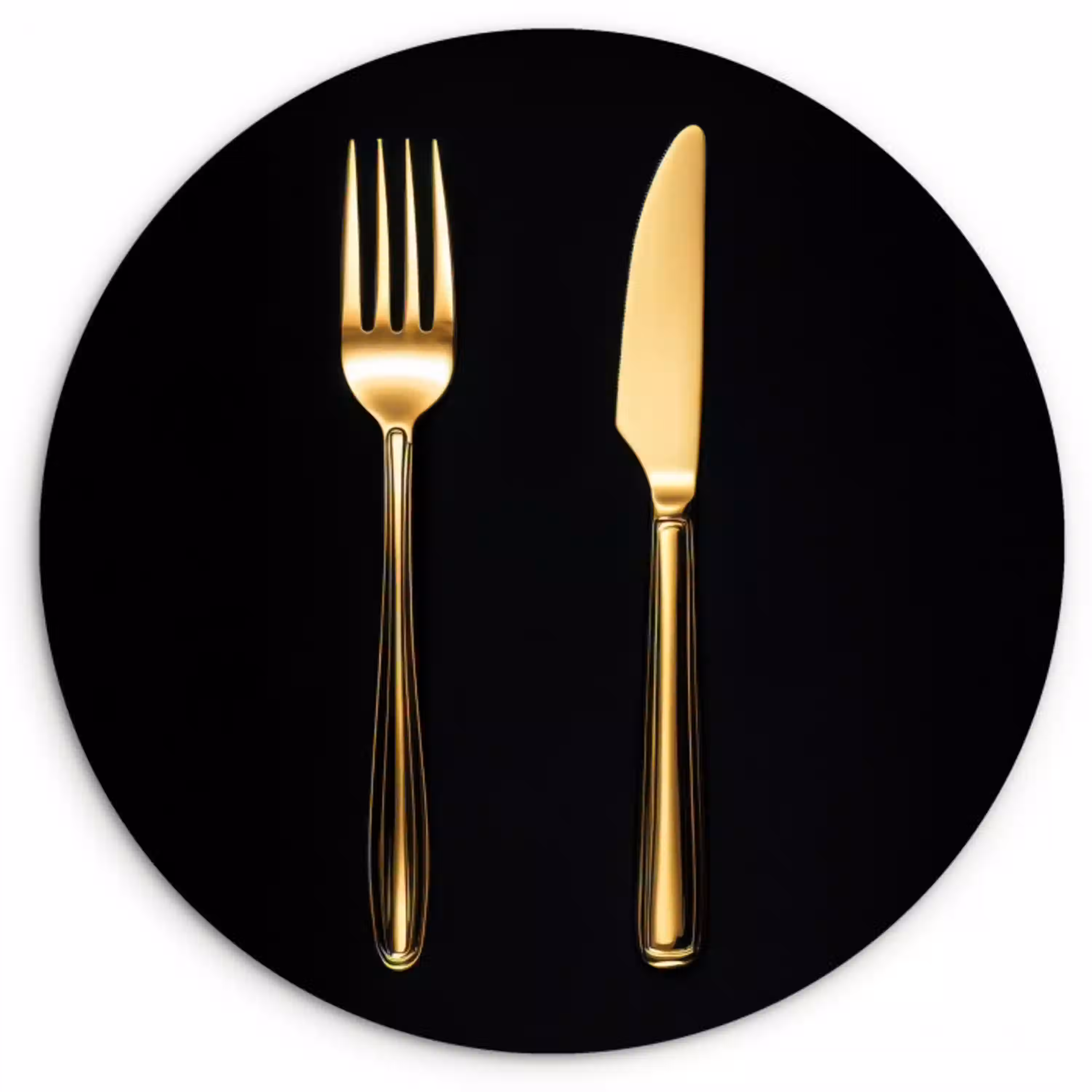 Bestek - Goud - Mes - Vork Wandcirkel kunststof plaat 5mm dik klein -3d