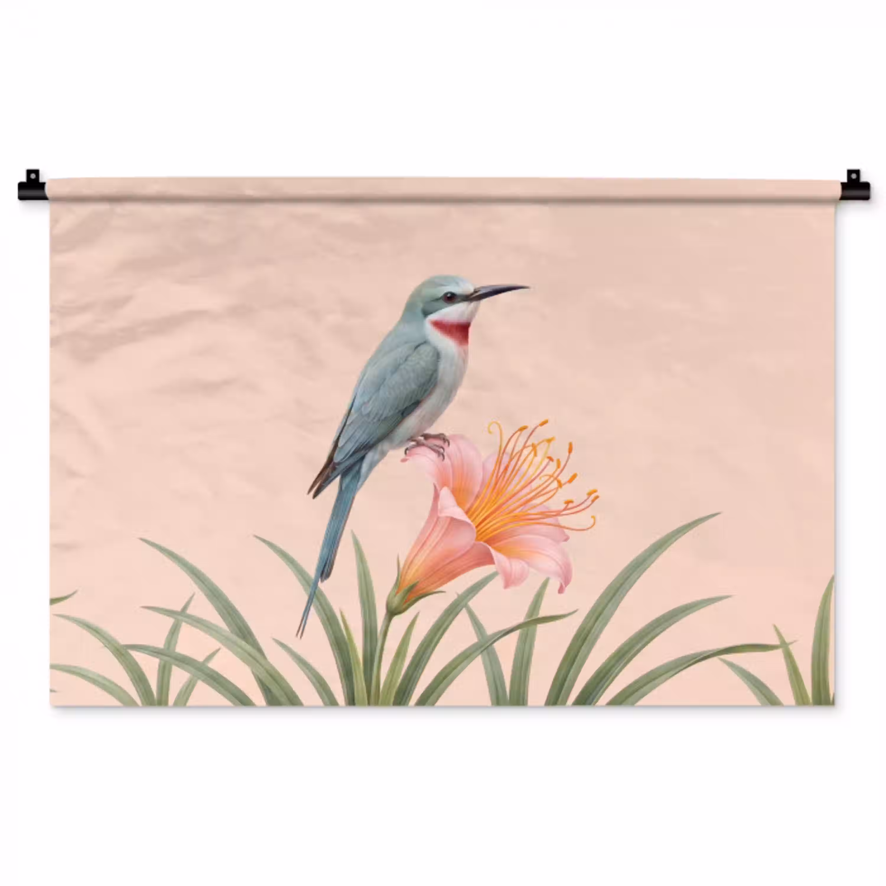 Vogel - Bloem - Natuur - Roze Wandkleed katoen middel -zz3d