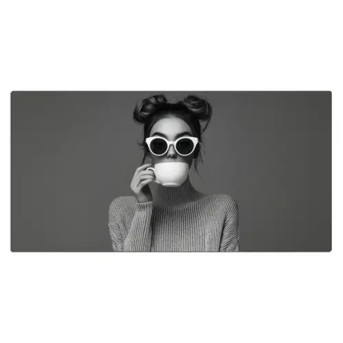 Vrouw - Koffie - Zwart - Wit Muismat XXL klein -3d_leeg