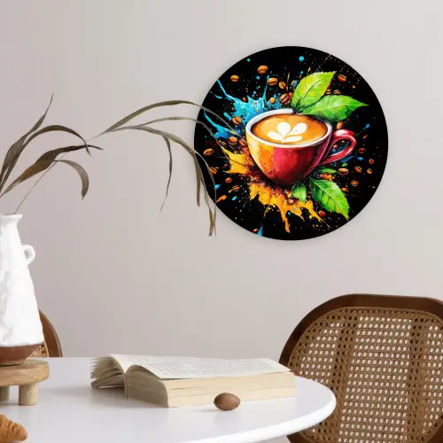 Koffie - Graffiti - Drinken - Abstract Wandcirkel kunststof plaat 5mm dik klein -sfeer4