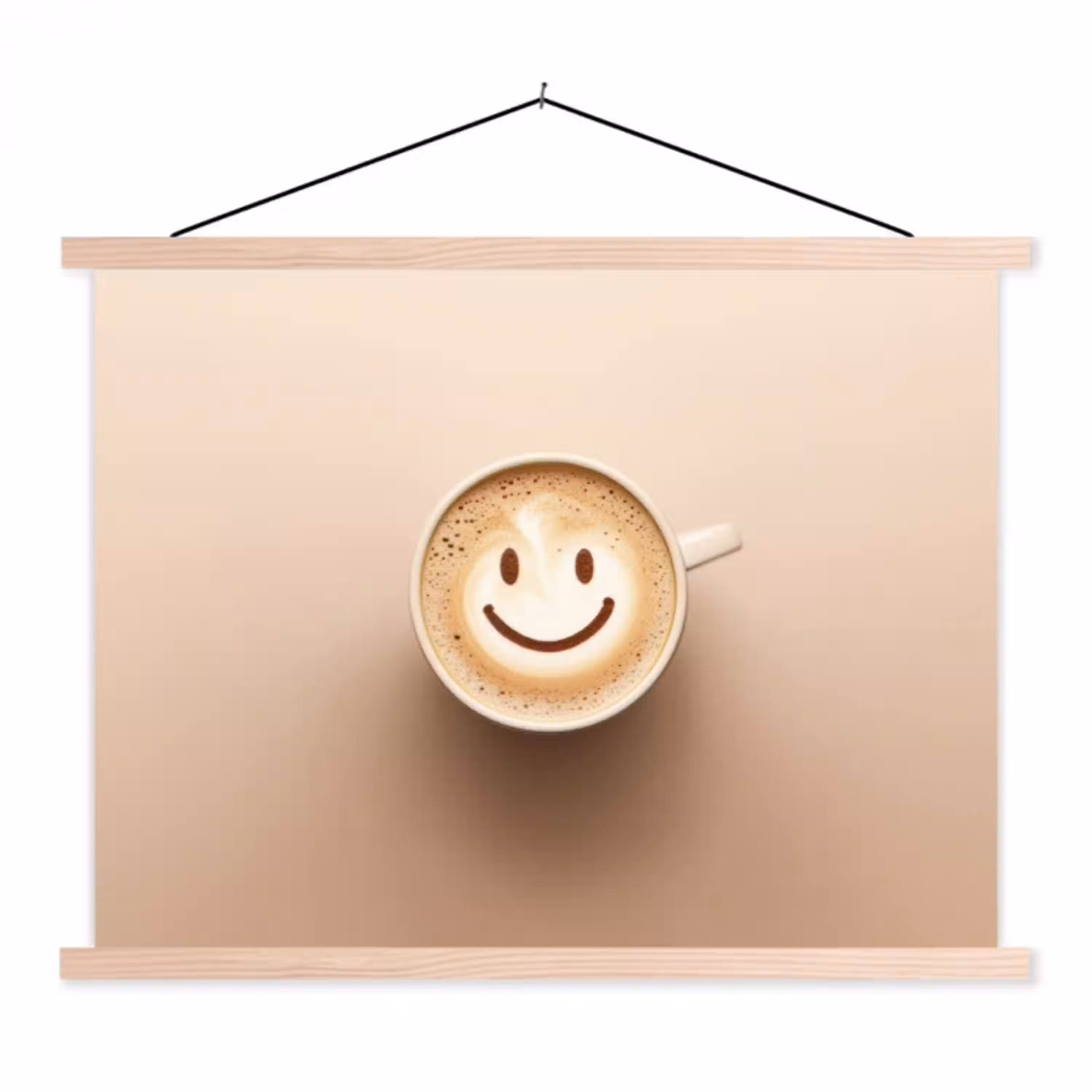 Koffie - Melkschuim - Lach - Beige textielposter latten blank klein -3d