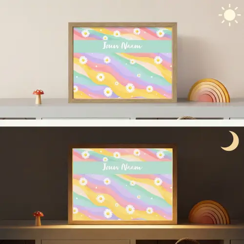 Madeliefjes - Kleurrijk - Pastel Light Box met batterij (Wandlamp kind) middel -sfeer3_kind