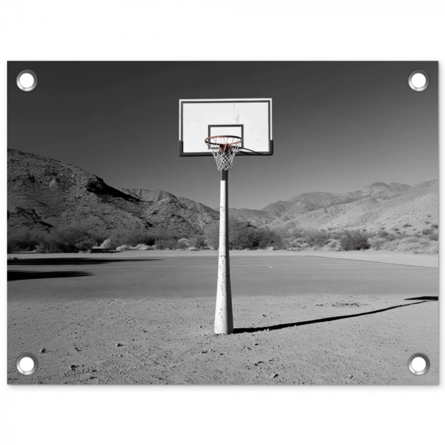 Basketbalpaal - Landschap - Zand - Wit tuinposter los doek klein -3d