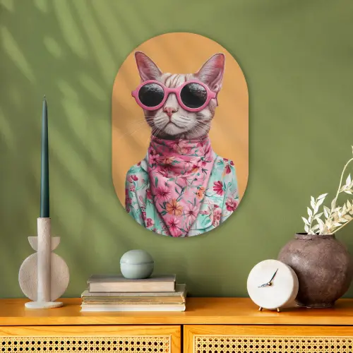 Zonnebril - Kat - Sjaal - Bloemen Wandcirkel Ovaal Forex klein -sfeer2