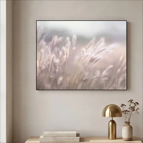 Graspluimen - Wind - Beige - Mistig Textielframe zwart klein -sfeer2