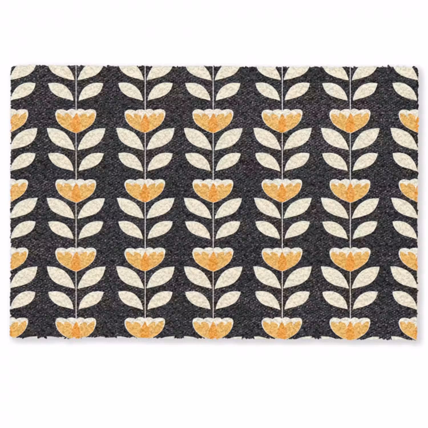 Fußmatte - Retro - Blume - Schwarz - Ockergelb